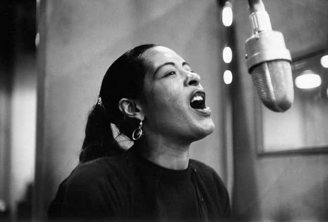 Billie Holiday records her penultimate album ‘Lady in Satin’ at the Columbia Records studio in December 1957 in New York City, New York.