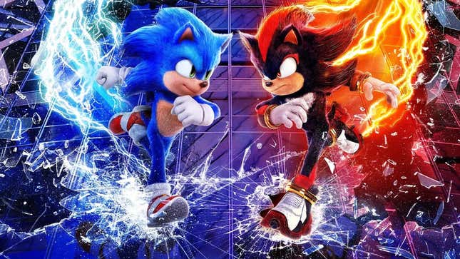 Sonic y Shadow se preparan para pelear. 