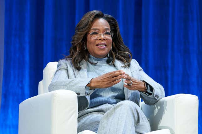 BOSTON, MASSACHUSETTS - DECEMBER 12: Oprah Winfrey, Global Media Leader speaks on stage in conversation with Gayle King, Co-host, CBS Mornings, Editor-at-Large, Oprah Daily (not pictured) during 2024 Massachusetts Conference for Women at Boston Convention and Exhibition Center on December 12, 2024 in Boston, Massachusetts. 