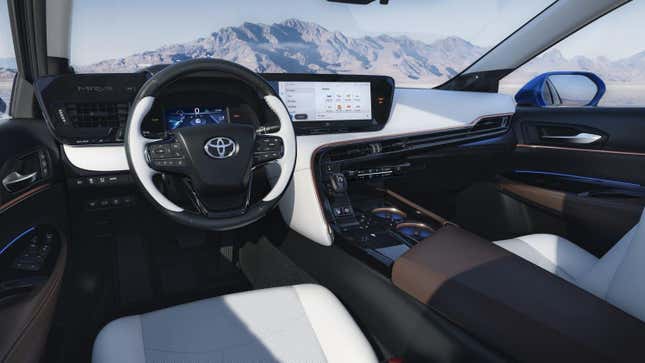 A picture of the beautiful white and black interior of the 2023 Mirai