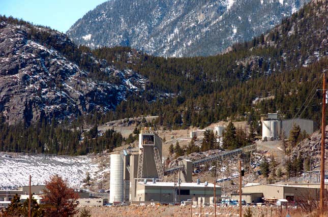 FILE - The Stillwater Mining Company, the only platinum and palladium mine in the United States, stands near Nye, Mont., on May 2, 2013. The owner of two precious metals mines in south-central Montana is stopping work on an expansion project and laying off about 100 workers because the price of palladium fell sharply in the past year, mine representatives said Thursday, Nov. 30, 2023. Sibanye-Stillwater announced the layoffs Wednesday at the mine near Nye, Mont., and other Sibanye-owned facilities in Montana, including a recycling operation. (AP Photo/Matthew Brown, File)