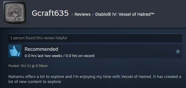 Image for article titled Diablo 4: Vessel Of Hatred, As Told By Steam Reviews