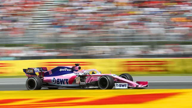 Sergio Perez driving his 2019 Racing Point F1 car. 