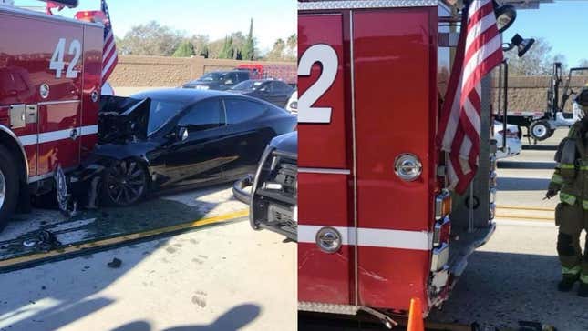 Image for article titled Tesla Autopilot Let Driver Keep Hands Off Wheel A Whole Lot In Fire Truck Crash: Feds