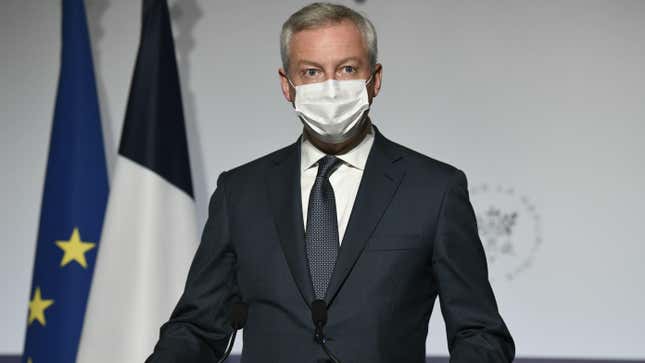 French Economy and Finance Minister Bruno Le Maire at a press conference outside the Elysee Presidential Palace in Paris in September 2020.