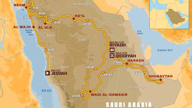 Image for article titled The Dakar Rally&#39;s 2020 Saudi Arabia Race Route And Entry List