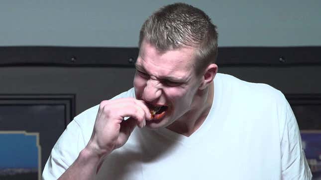 Gronk Eats Wings, Suffers, Drips Snot