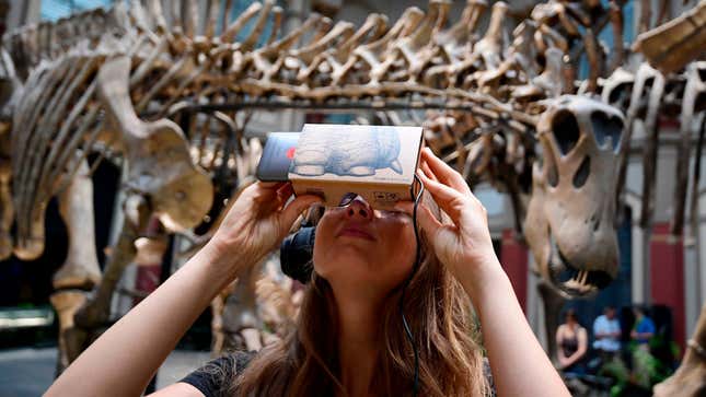 Google is migrating many of the functions of its virtual reality field trip app Expeditions to its Arts &amp; Culture app, which the woman pictured above is using to interact with exhibits at the Museum of Natural History in Berlin. 