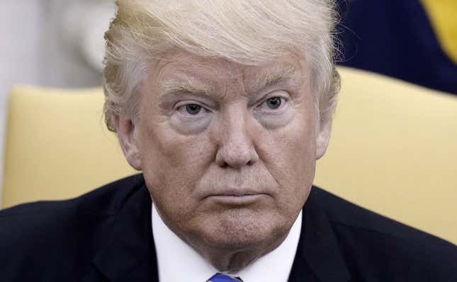 US President Donald Trump looks on during a meeting with then-President Petro Poroshenko of Ukraine in the Oval Office of the White House on June 20, 2017, in Washington, D.C.