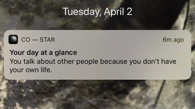 Image for article titled Why Are Co-Star's Daily Notifications So Rude?