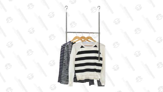 When hanging horizontally isn’t an option, go vertical. This height and width of this rod can be adjusted to suit your closet needs if you need a bit more room to hang, but not enough that warrants the purchase of an entire garment rack.