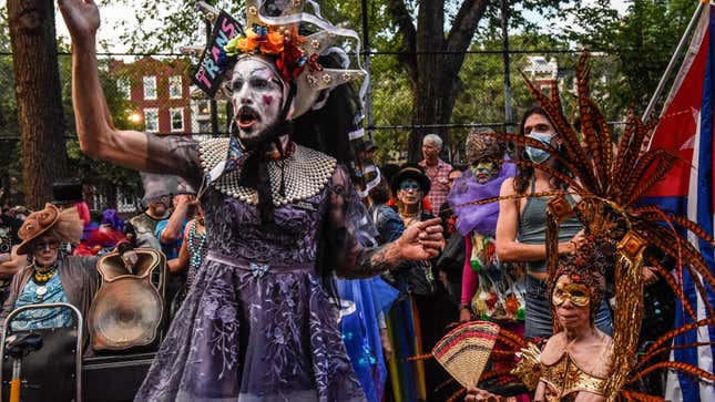 Image for article titled New York City's Drag March Brought the Glamour, Glitter, Feathers, and Leather