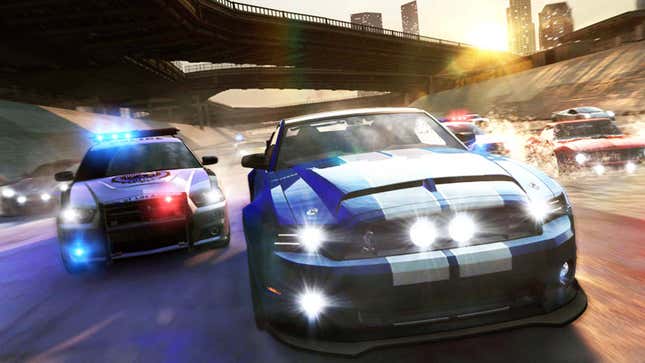 An image shows police cars chasing other cars in The Crew. 