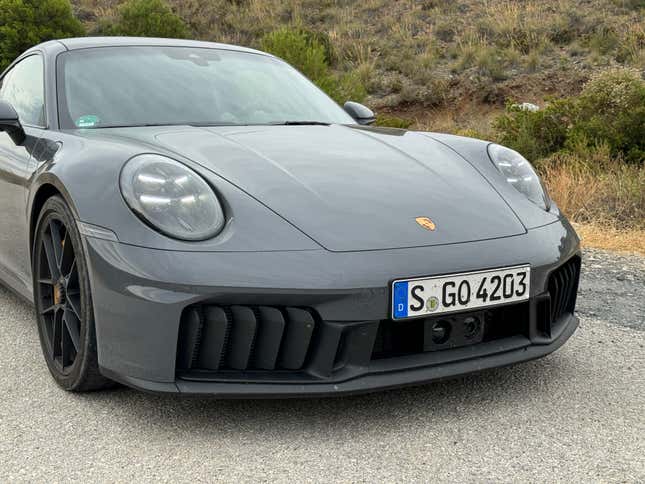 Front end of a grey 2025 Porsche 911 Carrera GTS
