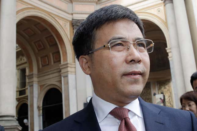 FILE - The then-Bank of China chairman, Liu Liange, arrives on the occasion of the Italy-China Financial forum, at Palazzo Marino town hall, in Milan, Italy, on July 10, 2019. The former chairman of the Bank of China has been indicted on bribery charges, prosecutors said Monday, Feb. 19, 2024, adding to a long list of business and government officials who have been brought down by Chinese leader Xi Jinping&#39;s yearslong anticorruption drive. (AP Photo/Luca Bruno, File)