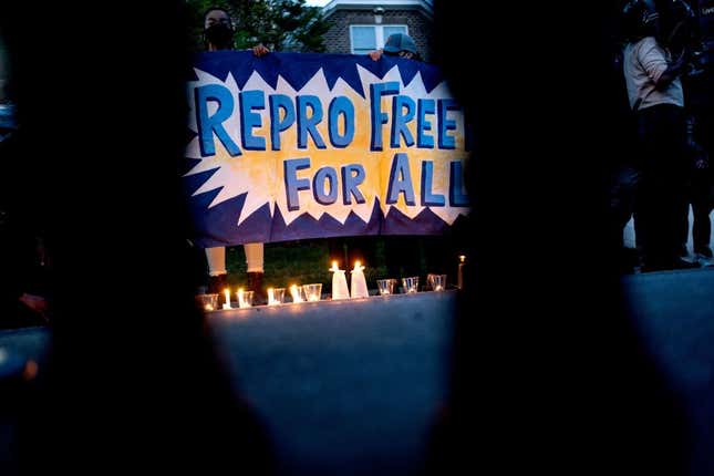 Pro-choice demonstrators gather outside the house of US Supreme Court Justice Samuel Alito in Alexandria, Virginia, on May 9, 2022