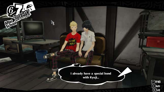 Ryuji and Joker sit together as Joker thinks "I already have a special bond with Ryuji..."