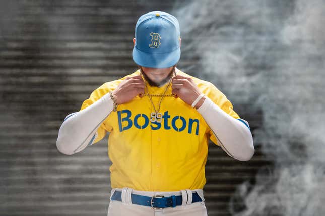 WTF are these hideous pee-yellow Red Sox jerseys?