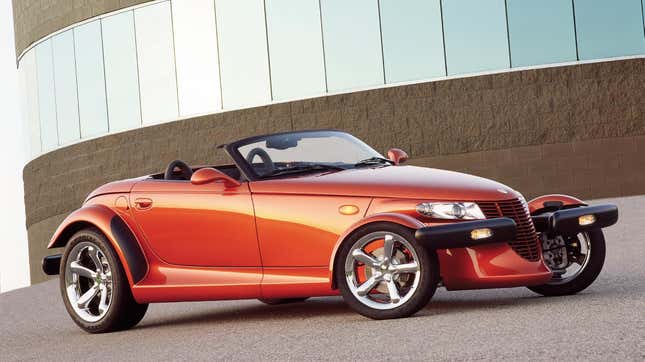 Front 3/4 view of an orange Plymouth Prowler