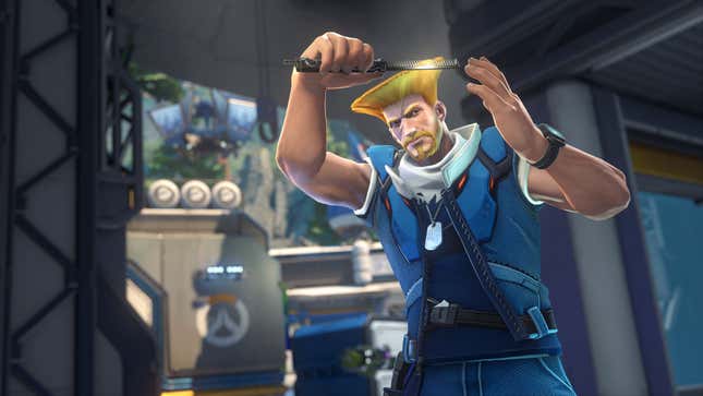 Soldier: 76 combing his hair as Guile.