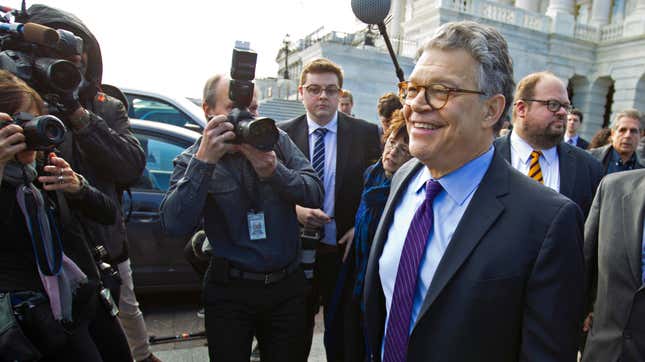 Franken leaves the Capitol after speaking on the Senate floor, Thursday, Dec. 7, 2017.