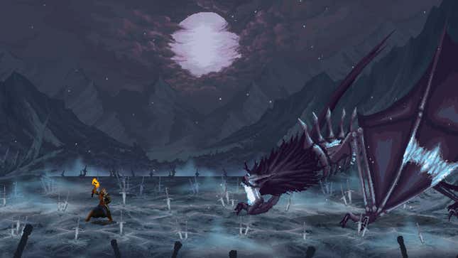 The player faces off against a dragon.