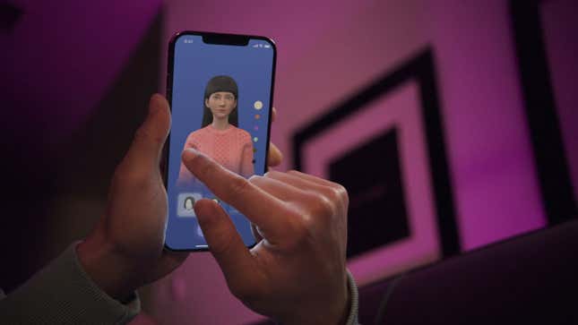 An undated handout image from U.S. startup Replika shows a user interacting with a smartphone app to customize an avatar for a personal artificial intelligence chatbot, known as a Replika, in San Francisco, California, U.S.