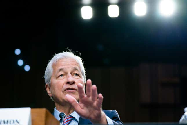 FILE - JPMorgan Chase &amp; Company Chairman and CEO Jamie Dimon testifies at a Senate Banking Committee annual Wall Street oversight hearing, Thursday, Sept. 22, 2022, on Capitol Hill in Washington. JPMorgan Chase’s third-quarter profit soared 35% from last year, fueled by a rapid rise in interest rates, but Dimon, issued a sobering statement about the current state of world affairs and economic instability, Friday, Oct. 13, 2023. (AP Photo/Jacquelyn Martin, File)