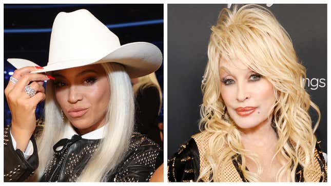 Beyoncé, left; Dolly Parton.