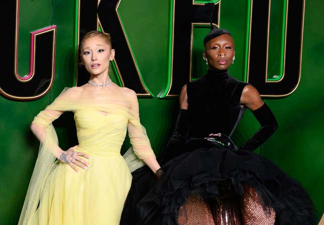 Ariana Grande and Cynthia Erivo attend the “Wicked: Part One” European Premiere at The Royal Festival Hall on November 18, 2024 in London, England.