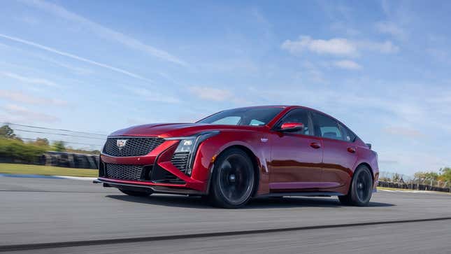 A photo of a red Cadillac CT5-V Blackwing on track. 