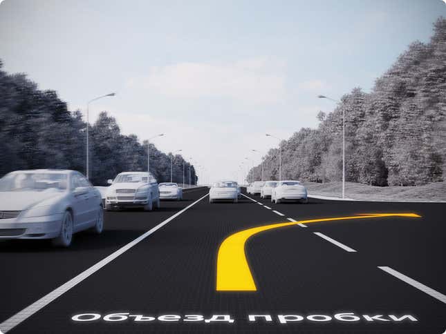 “Traffic-jam diversion.” Razmetkus road display concept. Courtesy Art. Lebedev Studio.