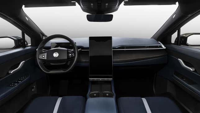 A photo of the interior in a Fisker Ocean electric car. 