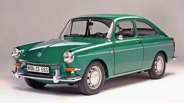 A photo of a green VW Type 3 Fastback. 