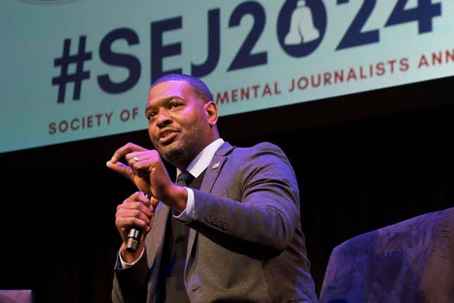 Environmental Protection Agency Administrator Michael Regan speaks during the Society of Environmental Journalists conference in Philadelphia on Friday, April 5, 2024. (AP Photo)