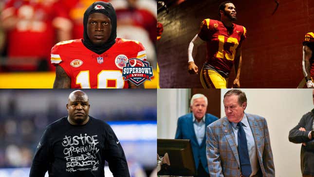Image for article titled Kadarius Toney almost kept quiet; The truth about Bill Belichick's not being hired; Brett Favre with another really bad look