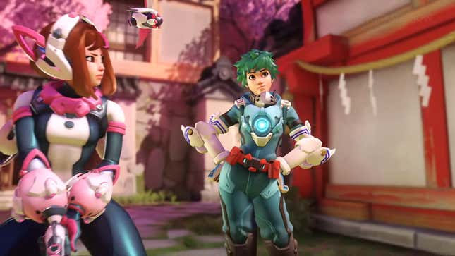 Tracer et Juno dans leurs skins My Hero Academia .