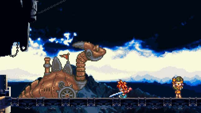 Crono fights a robot dragon. 