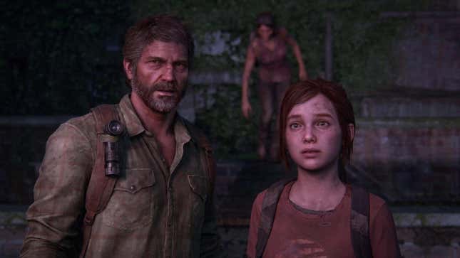 Joel and Ellie look on in shock. 