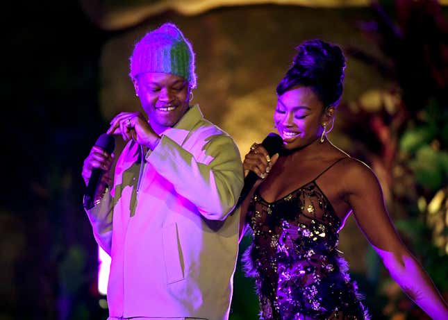 BJ the Chicago Kid, left and Coco Jones perform onstage at Soul Train Awards 2023 on November 19, 2023 in Beverly Hills, California.