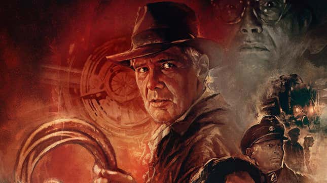 Un póster de Indiana Jones lo muestra a él y a otros chicos en un estilo dibujado a mano.
