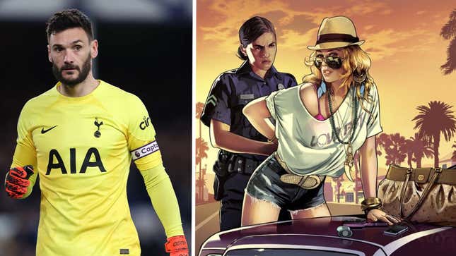 An image shows Hugo Lloris next to women from GTA V. 