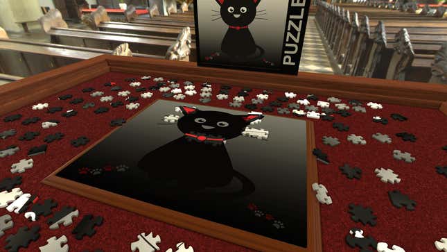 A screenshot from Tabletop Simulator depicting someone attempting a cat puzzle.