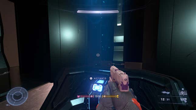 A player activates a switch in Halo.