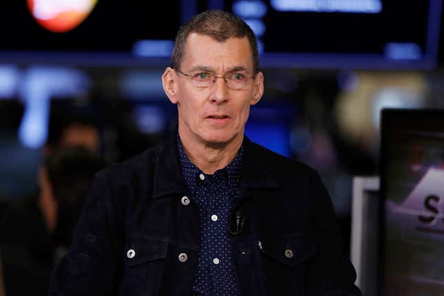 FILE - Levi Strauss &amp; Co CEO Chip Bergh is interviewed on the floor of the New York Stock Exchange, March 21, 2019. Levi Strauss &amp; Co said Thursday, Dec. 7, 2023, that its CEO will step down in January 2024 and hand over the reins of the jeans maker to his appointed successor. Bergh will cede the CEO job to Michelle Gass, who left her CEO role at Kohl’s to become president of Levi’s in January of this year. (AP Photo/Richard Drew, File)