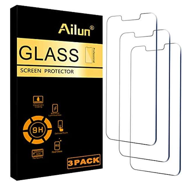 Image for article titled Ailun Glass Screen Protector for iPhone 14 / iPhone 13 / iPhone 13 Pro [6.1 Inch] Display 3 Pack Tempered Glass, Now 10% Off