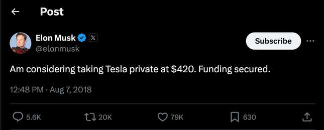 Image de l'article intitulé Voici ce que Elon Musk de Tesla pourrait acheter si son plan de rémunération proposé de 46 milliards de dollars était versé en espèces sonnantes et trébuchantes