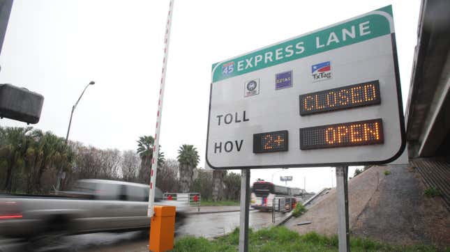 HOV Hot Lane access ramp to I-45 South at Pierce and Dowling in Downtown where solo drivers willing to pay a fee to get to work or home faster can use the High-Occupancy Toll (HOT) lane on the Gulf Freeway starting Monday on Friday, Feb. 17, 2012, in Houston.