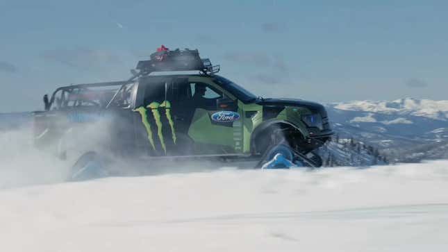 Ken Block's Ford Raptor on tank tracks