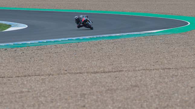 A photo of a motorbike racing in Jerez. 